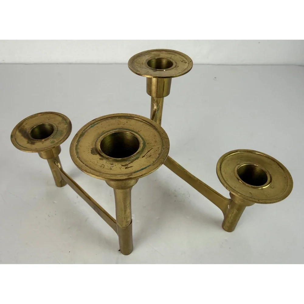 Vtg Brutalist Mid-Century Modern‎ Folding Brass 4 Candle Holder Candelabra MCM